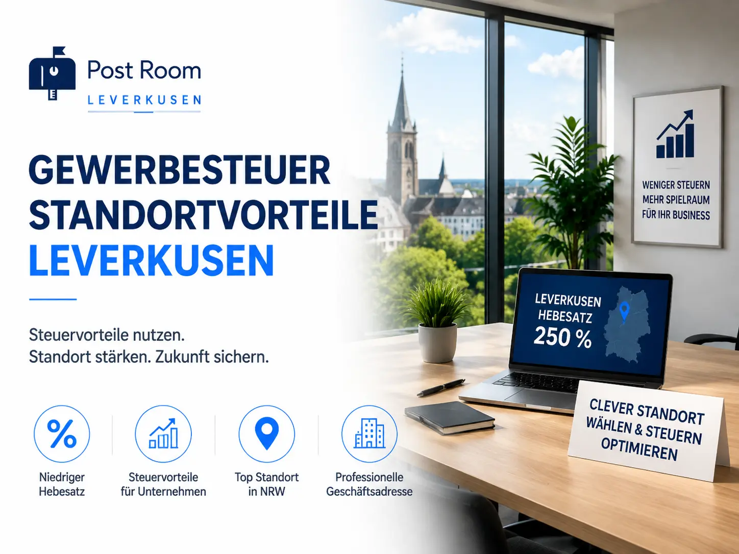 Gewerbesteuer Standortvorteile Leverkusen für Unternehmen mit niedrigem Hebesatz, Steuervorteilen und professioneller Geschäftsadresse